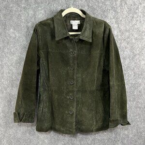 Spiegel Suede Leather Jacket Womens M Green Button Up Pockets Classic